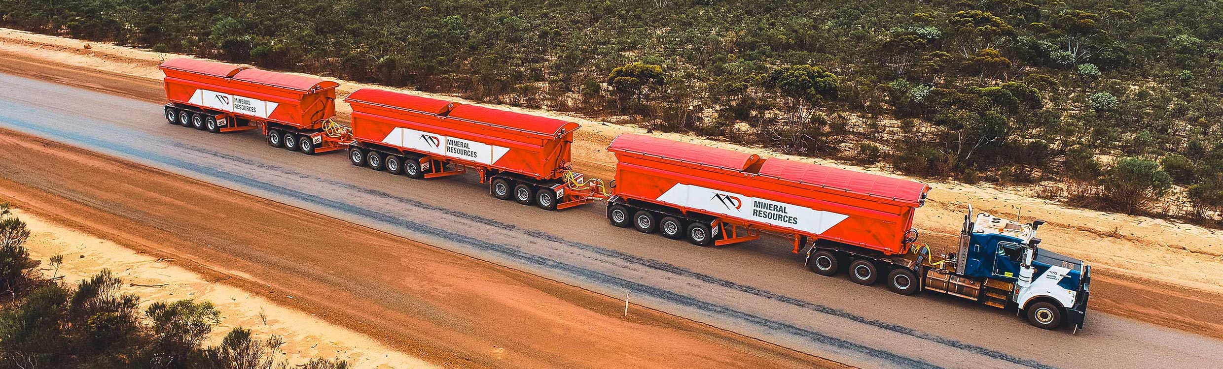 Photo of road train from above and to the side